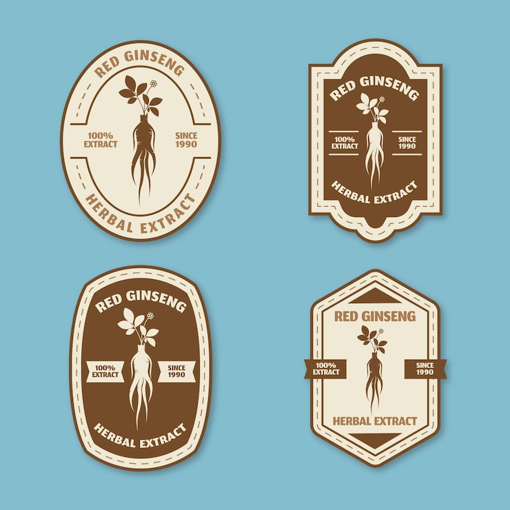 Vector gratuito colección de etiquetas de tarro de ginseng