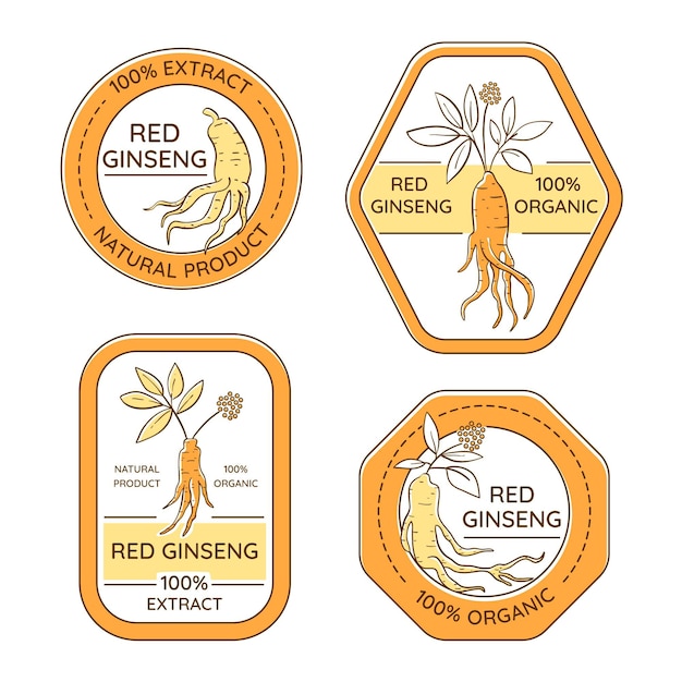 Vector gratuito colección de etiquetas de tarro de ginseng