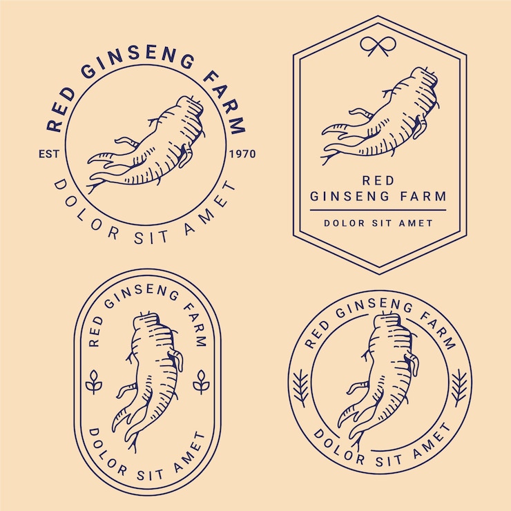 Vector gratuito colección de etiquetas de tarro de ginseng