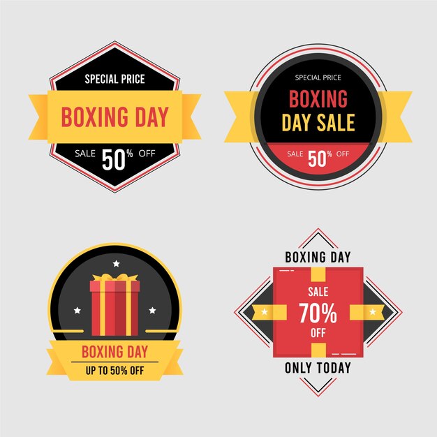 Colección de etiquetas de venta de diseño plano día de boxeo