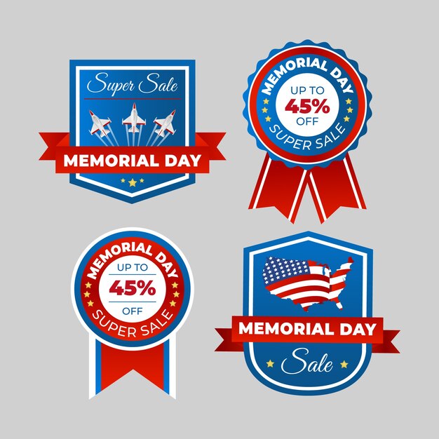 Colección de etiquetas de venta de gradiente memorial day