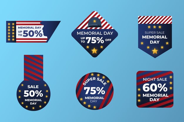 Colección de etiquetas de venta de gradiente memorial day