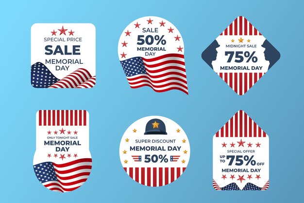 Colección de etiquetas de venta de gradiente memorial day