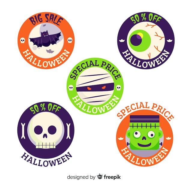 Vector gratuito colección de etiquetas de venta de halloween dibujadas a mano