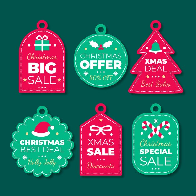 Colección de etiquetas de venta de navidad dibujadas a mano