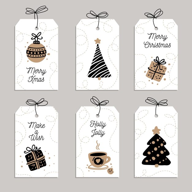 Colección de etiquetas de venta de navidad dibujadas a mano