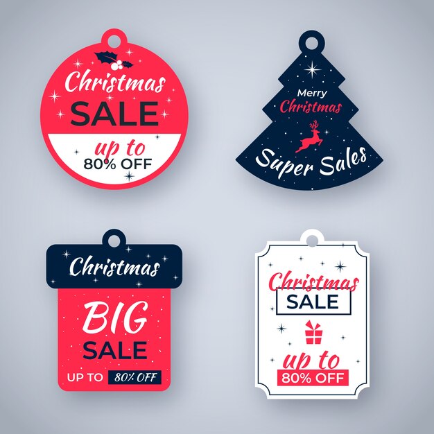 Colección de etiquetas de venta de navidad de diseño plano