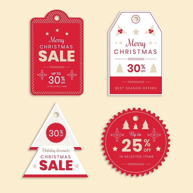 Colección de etiquetas de venta de navidad de diseño plano
