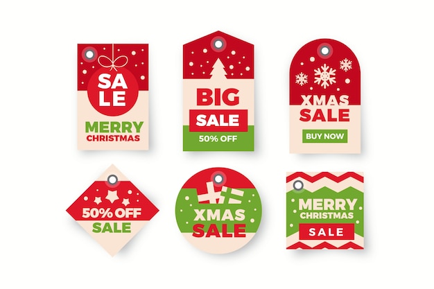 Colección de etiquetas de venta de navidad de diseño plano