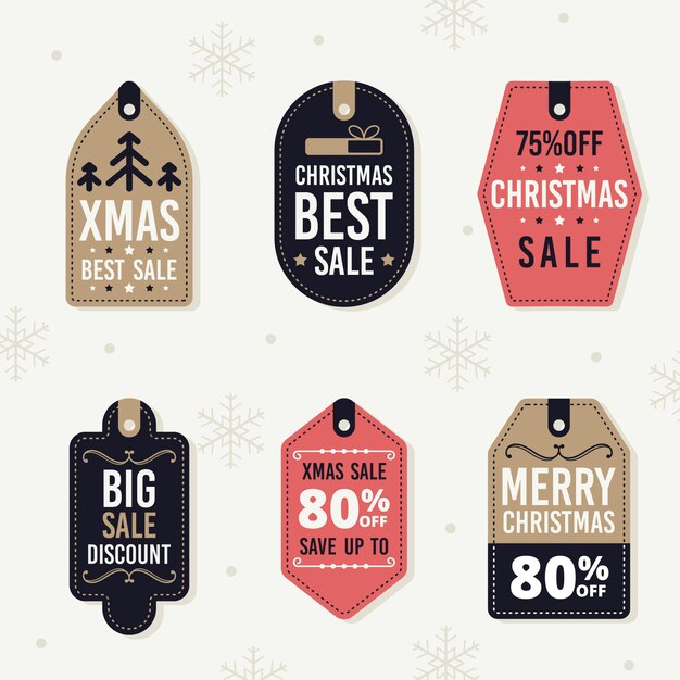 Colección de etiquetas de venta de navidad de diseño plano