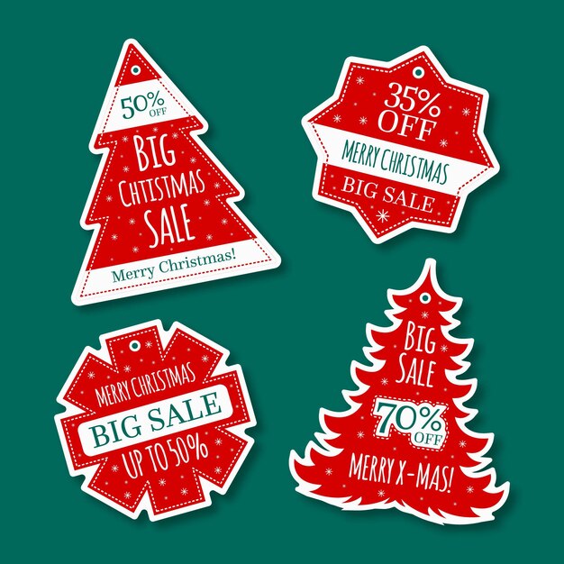 Colección de etiquetas de venta de navidad de diseño plano