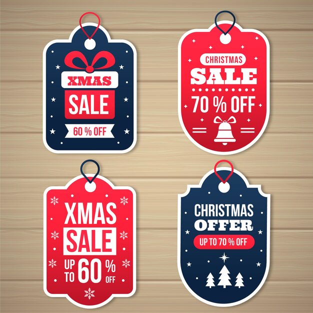 Colección de etiquetas de venta de navidad de diseño plano