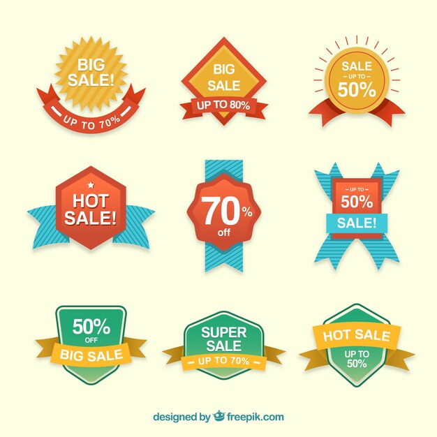 Colección de etiquetas de venta planas