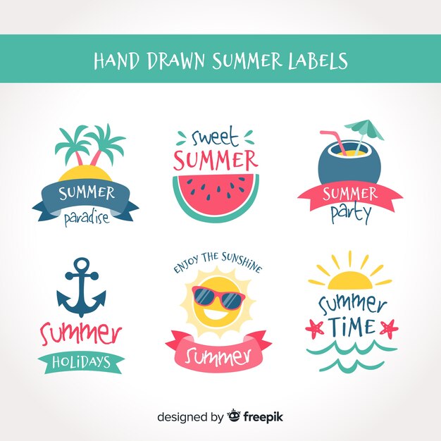 Colección de etiquetas de verano dibujados a mano