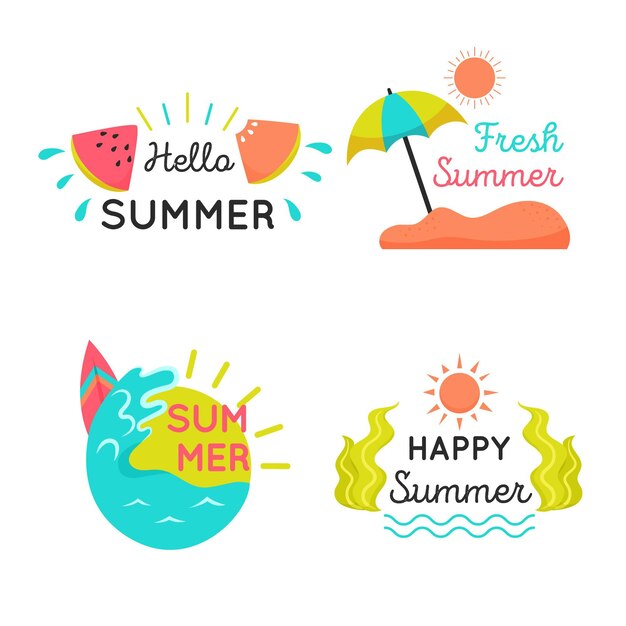 Colección de etiquetas de verano de diseño plano