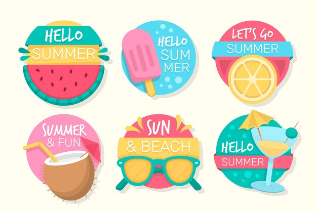 Colección de etiquetas de verano de diseño plano