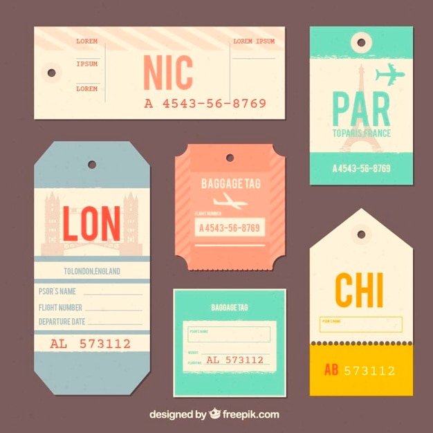 Colección de etiquetas de viaje en diseño plano