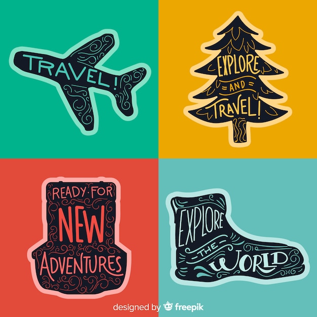 Vector gratuito colección de etiquetas de viaje vintage en diseño plano