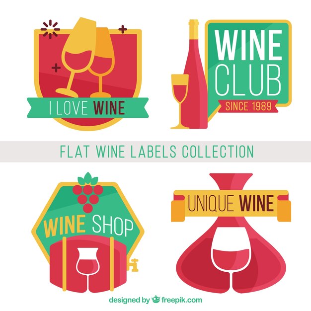Colección de etiquetas de vino planas