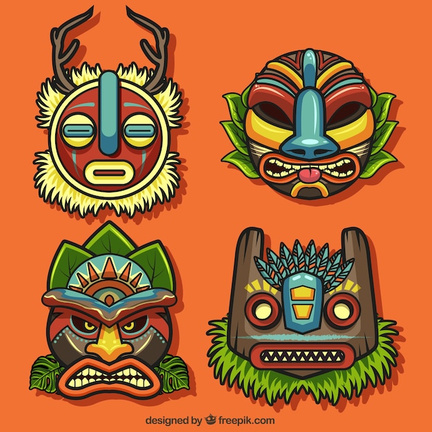 Colección étnica de máscaras tiki