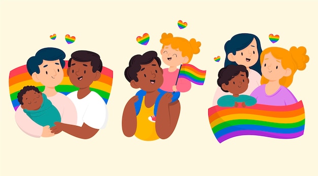 Colección familiar del día del orgullo dibujada a mano