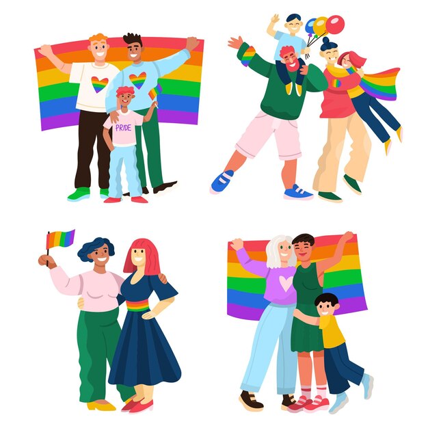 Colección familiar del día del orgullo de dibujos animados
