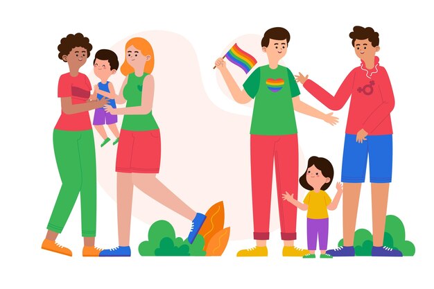 Colección familiar del día del orgullo plano orgánico