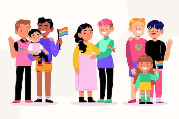 Colección familiar del día del orgullo plano orgánico