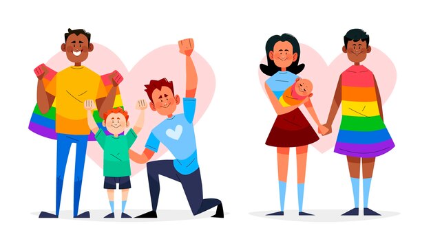 Colección familiar del día del orgullo plano orgánico
