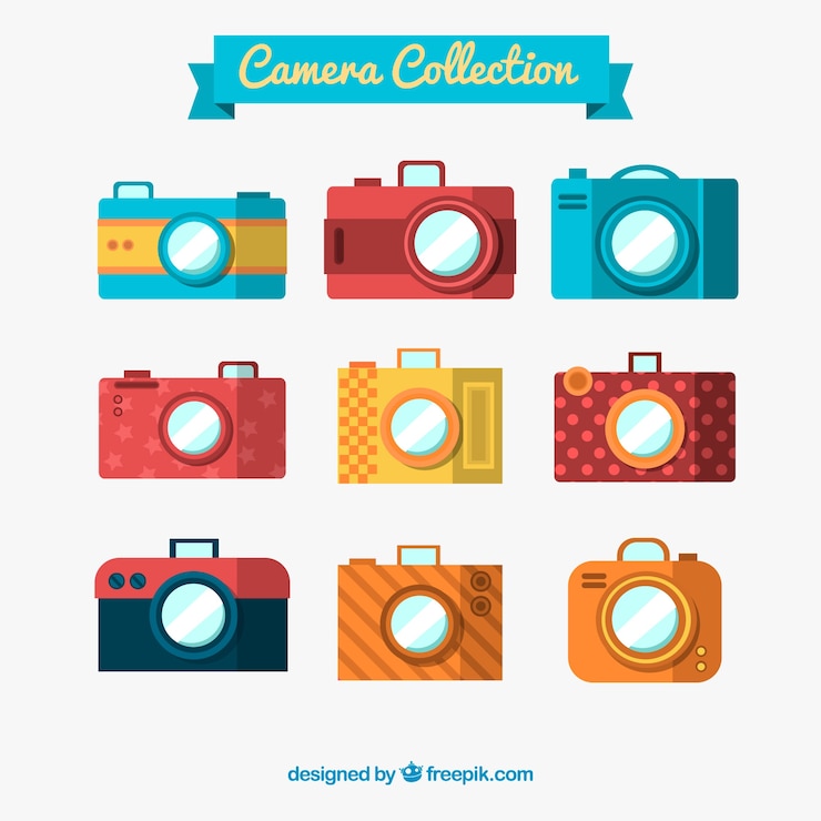 Vector gratuito colección de fantasía de cámaras con diseño plano