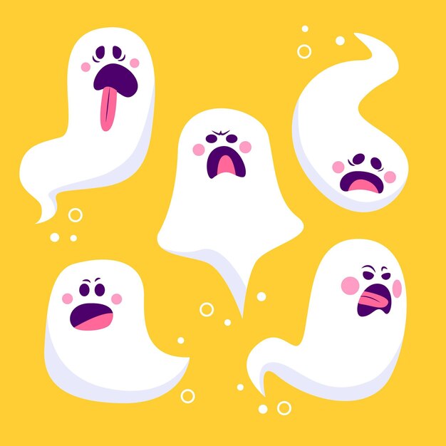 Colección fantasma de halloween en diseño plano