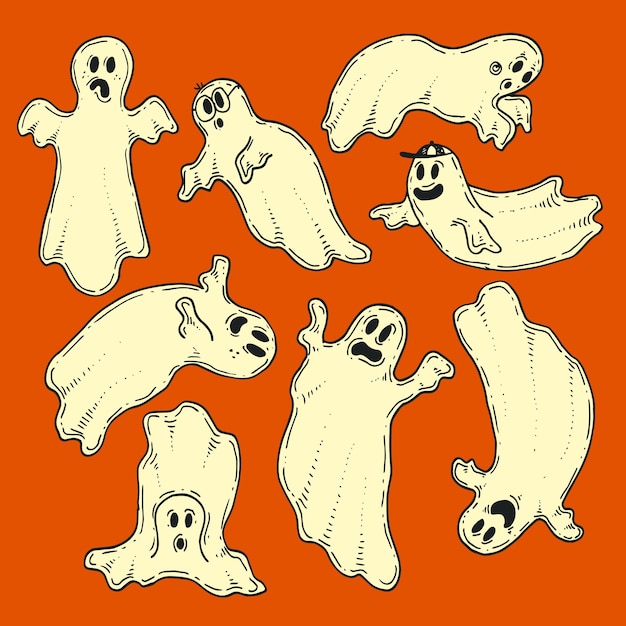 Colección fantasmas de halloween dibujados a mano