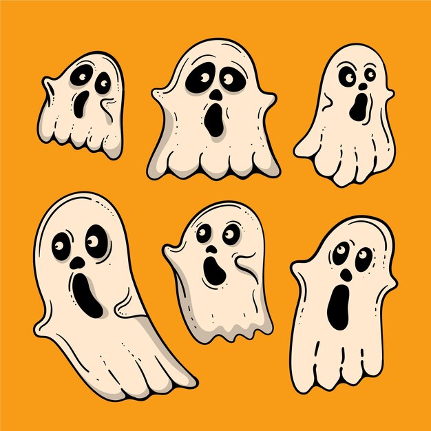 Colección fantasmas de halloween dibujados a mano