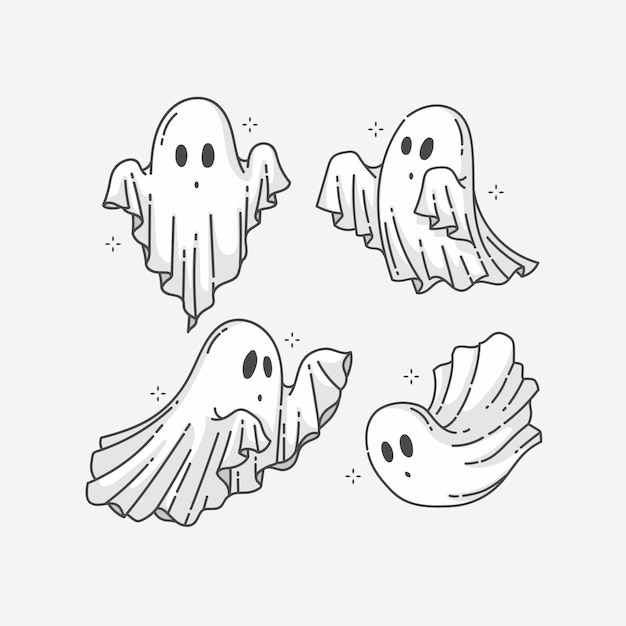 Vector gratuito colección fantasmas de halloween dibujados a mano