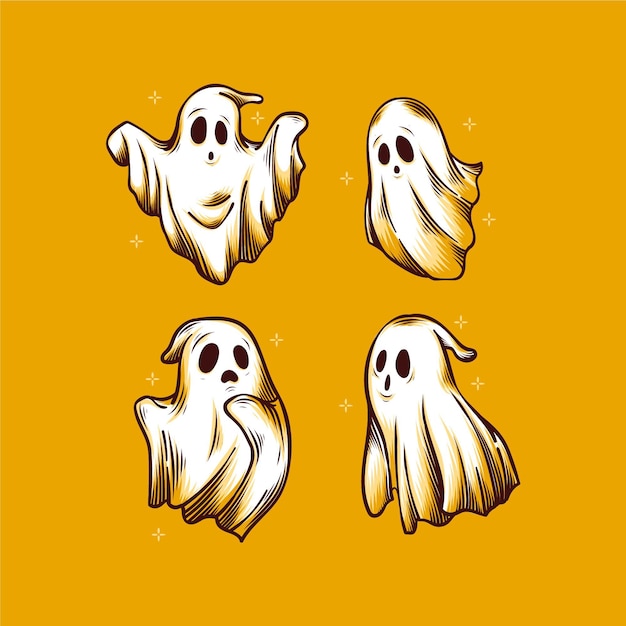 Vector gratuito colección fantasmas de halloween dibujados a mano