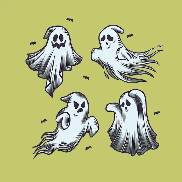 Vector gratuito colección fantasmas de halloween dibujados a mano