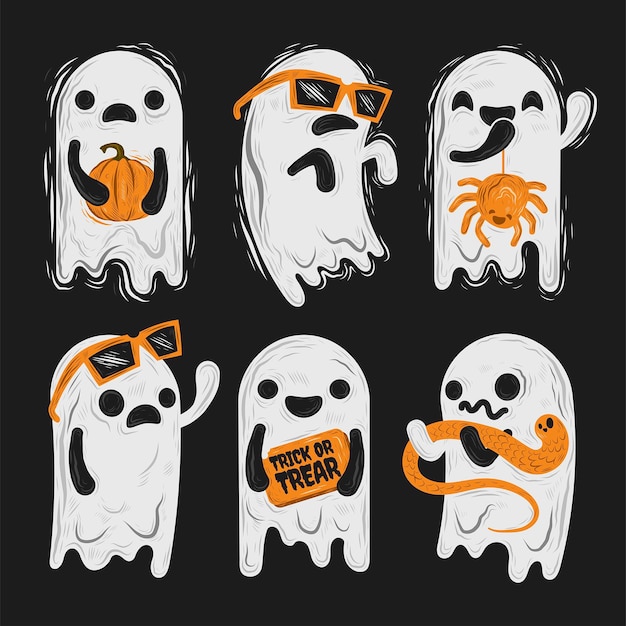 Vector gratuito colección fantasmas de halloween dibujados a mano