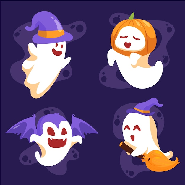 Vector gratuito colección fantasmas de halloween planos dibujados a mano