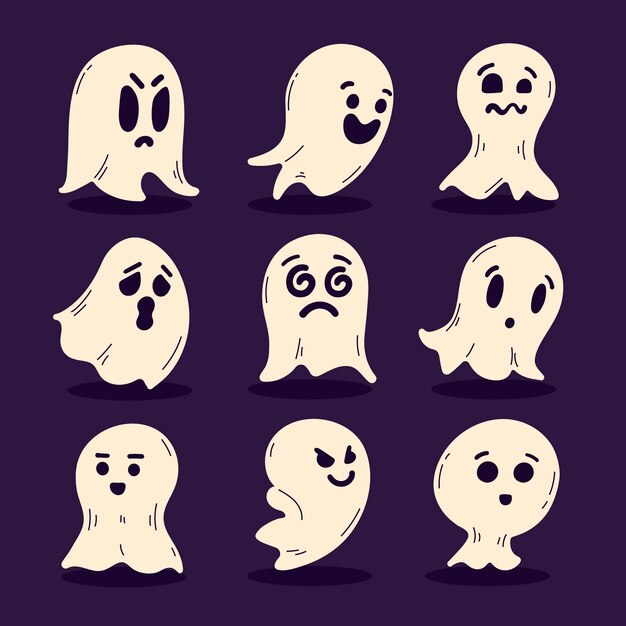 Colección fantasmas de halloween planos dibujados a mano