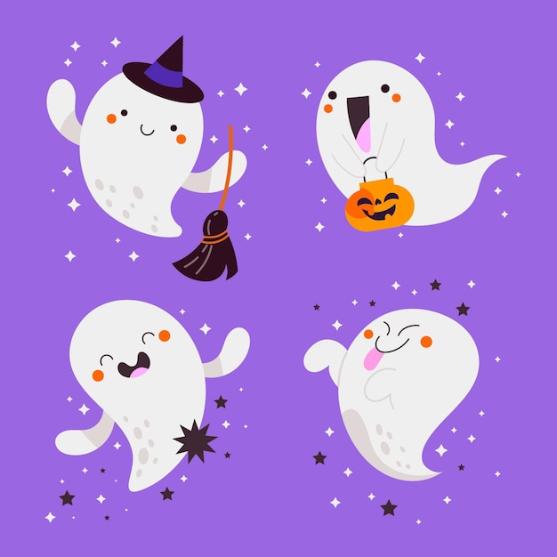 Vector gratuito colección fantasmas de halloween planos dibujados a mano