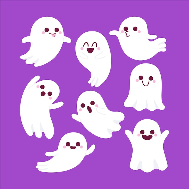 Vector gratuito colección fantasmas de halloween planos dibujados a mano