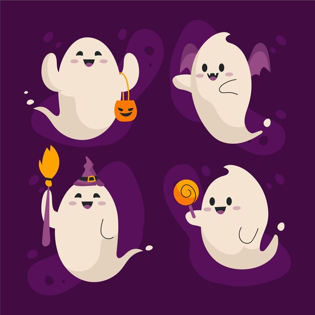 Colección fantasmas de halloween planos dibujados a mano