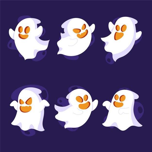 Colección fantasmas planos dibujados a mano