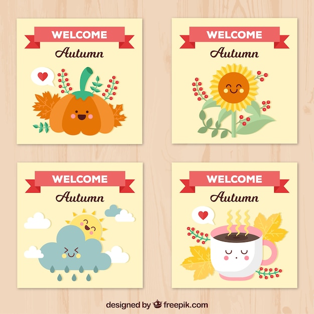 Vector gratuito colección feliz de tarjetas otoñales