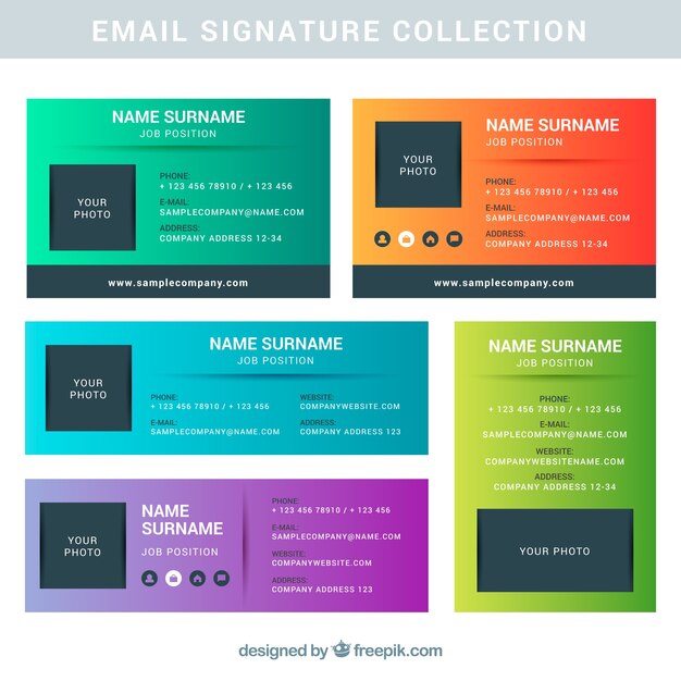 Colección de firma de correo electrónico en colores degradados