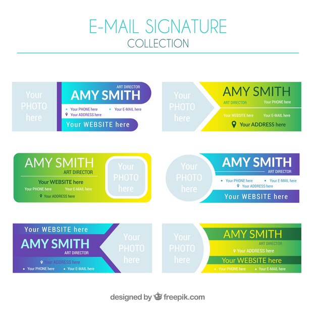 Colección de firma de correo electrónico en colores degradados