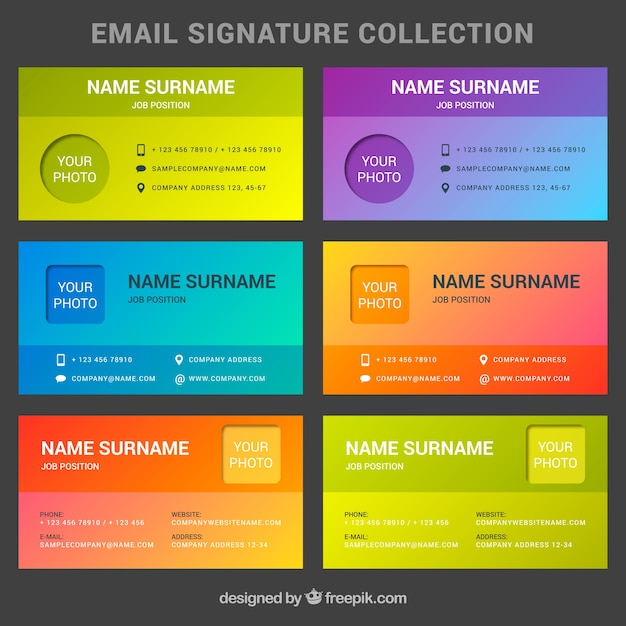 Colección de firma de correo electrónico en colores degradados