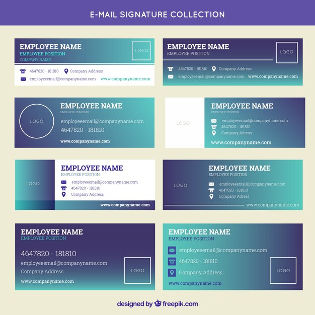 Colección de firma de correo electrónico en colores degradados