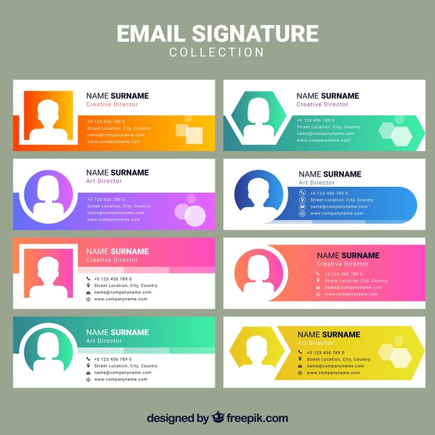 Colección de firma de correo electrónico en estilo degradado