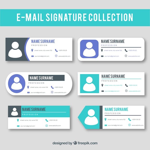 Colección de firma de correo electrónico en estilo plano